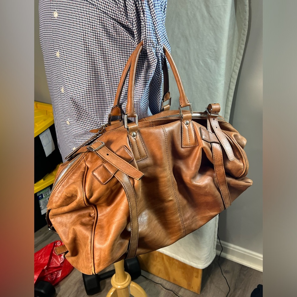 $7K Brunello Cucinelli Soft Glove Leather Duffle Weekend Bag Brown Cognac Unisex - Picture 8 of 15